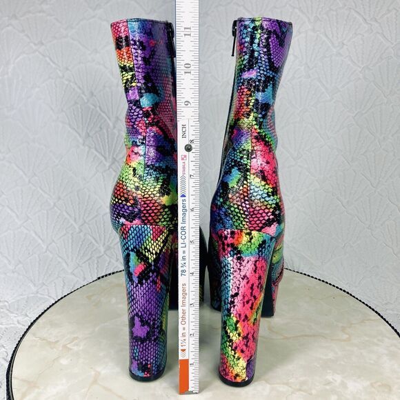 Liliana Platform Boots Womens Size 7 Rainbow Snakeskin Print Disco Zip Up Heels - Picture 14 of 14